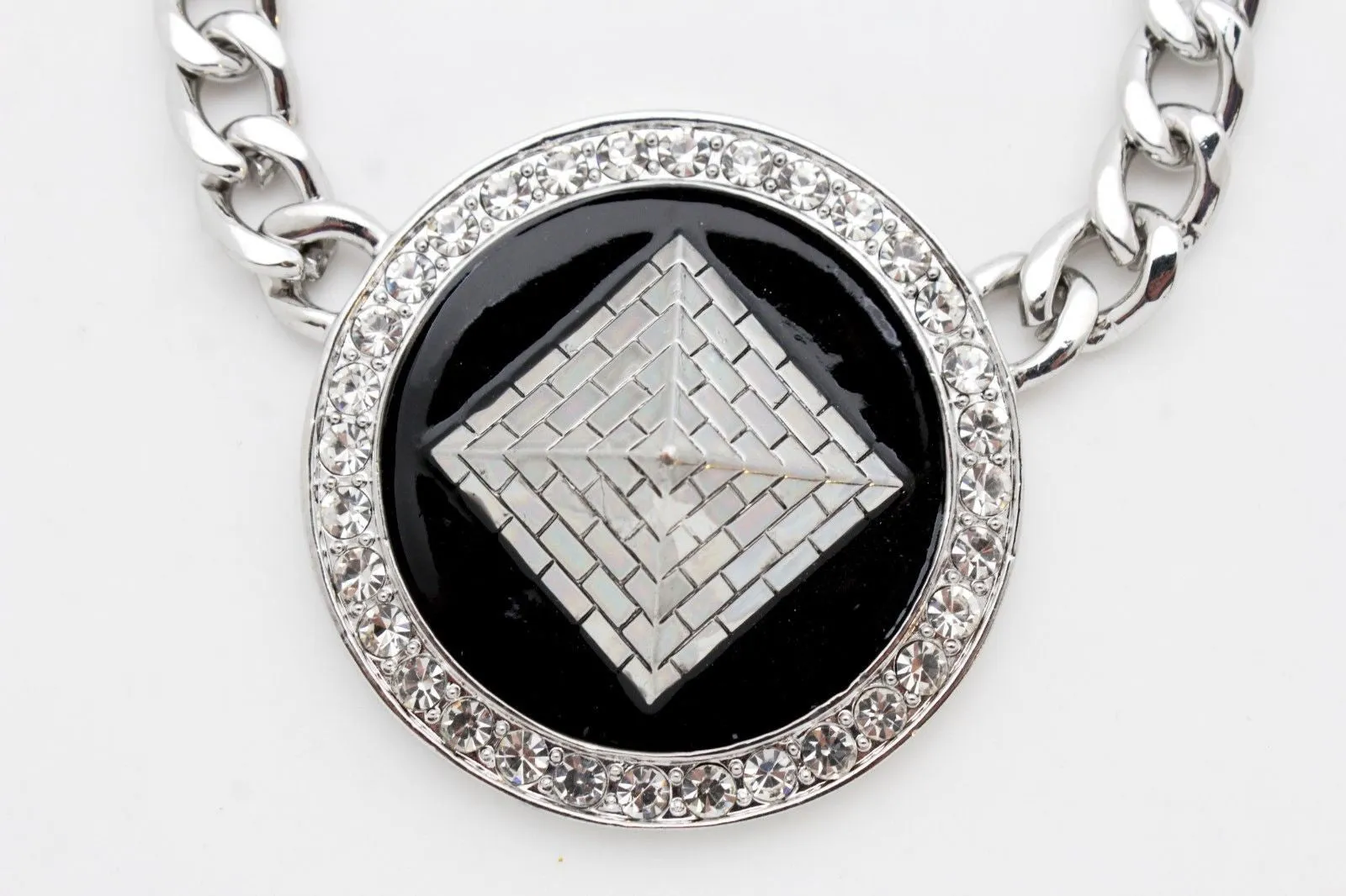 Silver Metal Chain Links Egyptian Pyramid Building Travel Trip Necklace