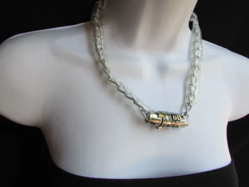 Silver Metal Chains Number Lock Chunky Necklace Biker Style