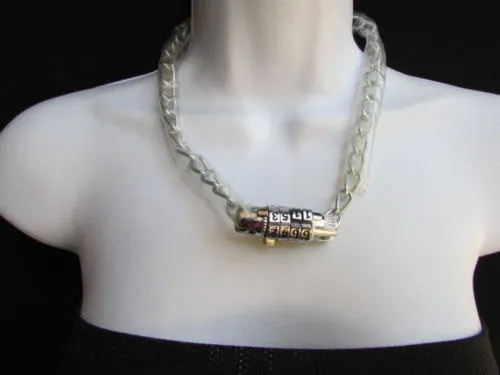 Silver Metal Chains Number Lock Chunky Necklace Biker Style