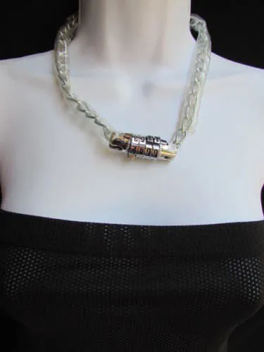 Silver Metal Chains Number Lock Chunky Necklace Biker Style