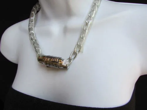 Silver Metal Chains Number Lock Chunky Necklace Biker Style