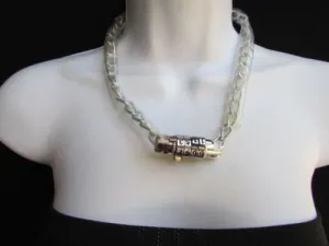 Silver Metal Chains Number Lock Chunky Necklace Biker Style