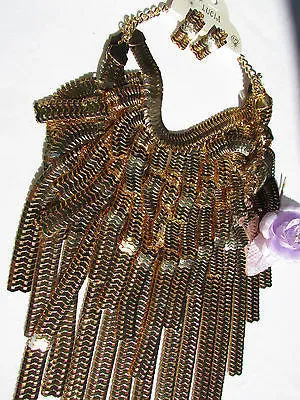 Silver Metal Links Wide Chains Multi Strand Dressy Casual 20" Necklace