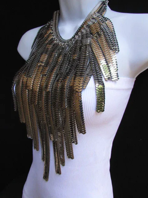 Silver Metal Links Wide Chains Multi Strand Dressy Casual 20" Necklace