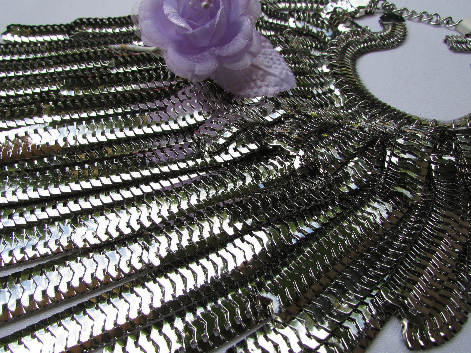 Silver Metal Links Wide Chains Multi Strand Dressy Casual 20" Necklace