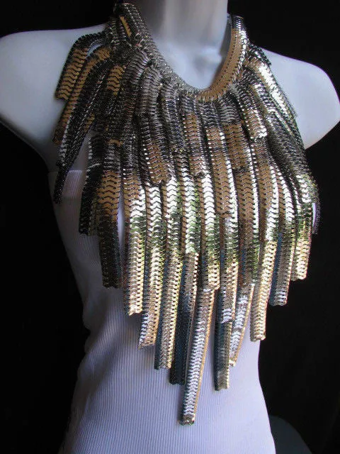 Silver Metal Links Wide Chains Multi Strand Dressy Casual 20" Necklace