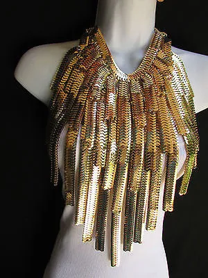 Silver Metal Links Wide Chains Multi Strand Dressy Casual 20" Necklace