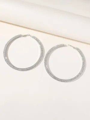 Silver Rhinestones Simple Big Hoop Earrings