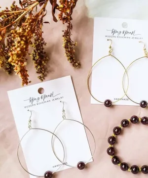 Simple Beaded Silver Modern Hoop Garnet