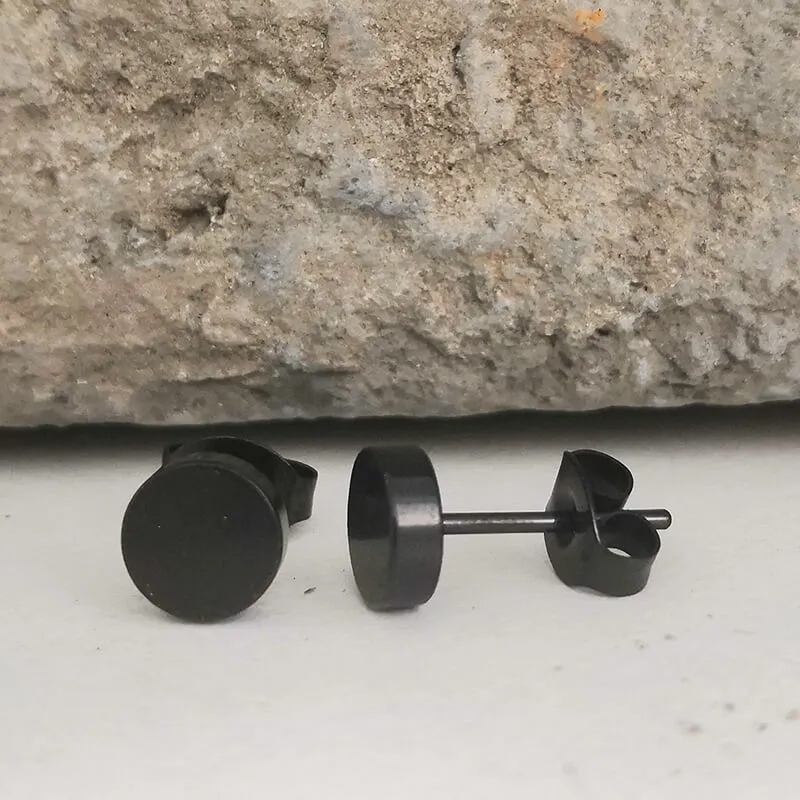 Simple Black Stone Stainless Steel Stud Earrings