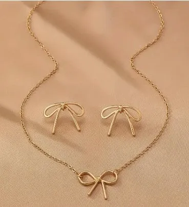 Simple Bow Necklace & Earring Set