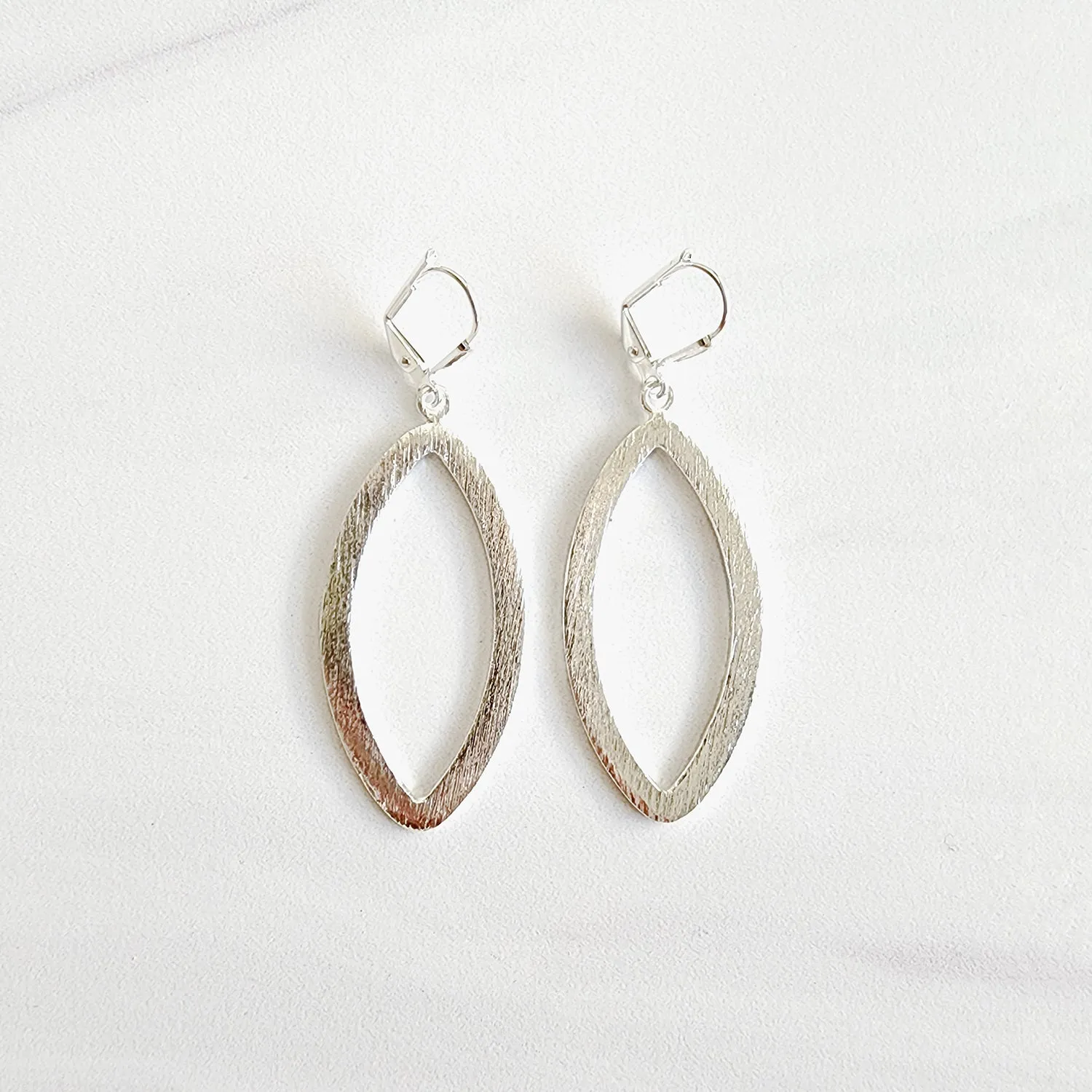 Simple Marquise Statement Earrings in Brushed Silver