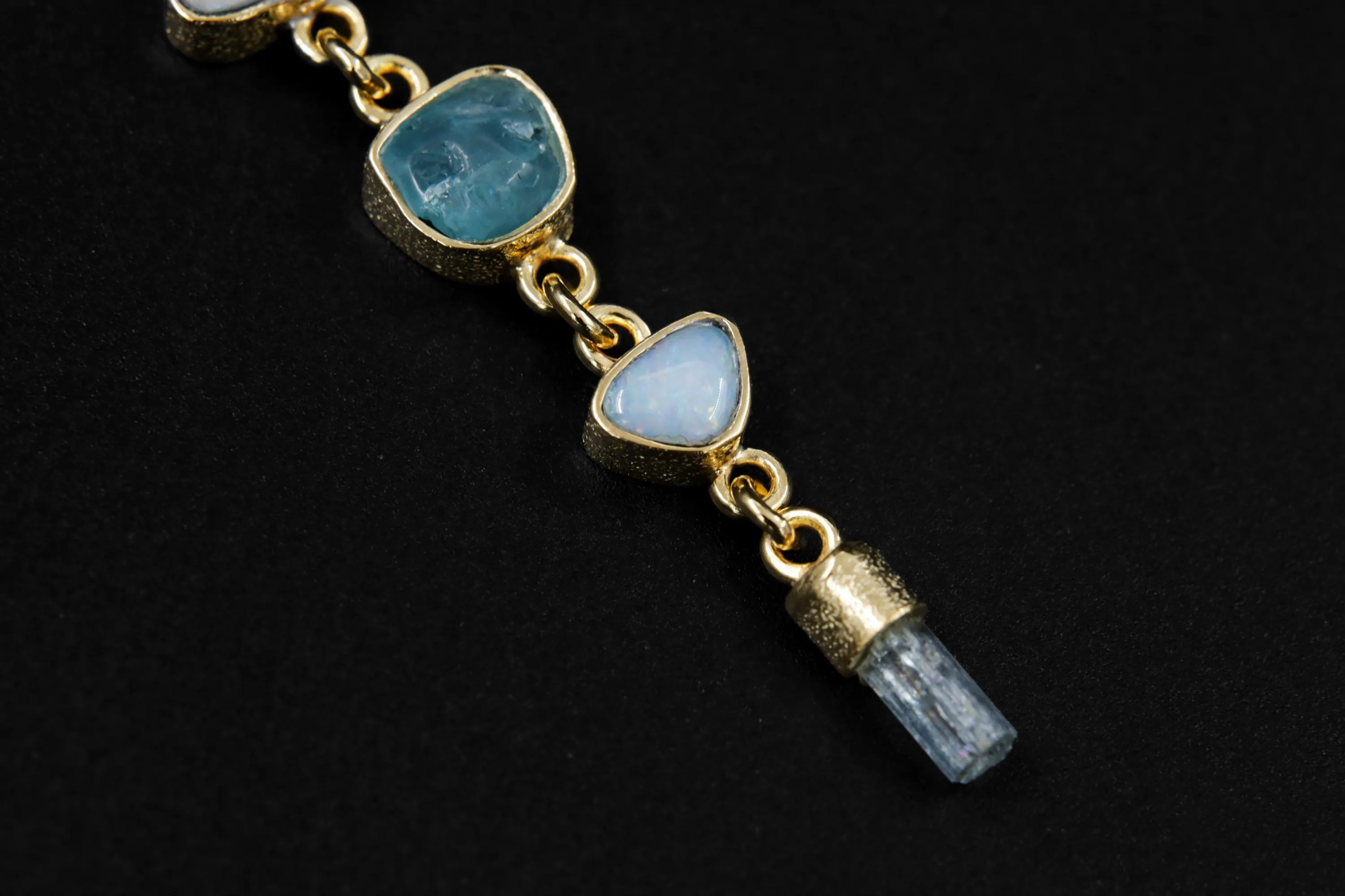 Small Round Zircon, Aquamarine and Australian Opal Doublet Pendant, 18k Gold-Plated Sterling Silver, Crown & Throat Chakra, Unique Gift
