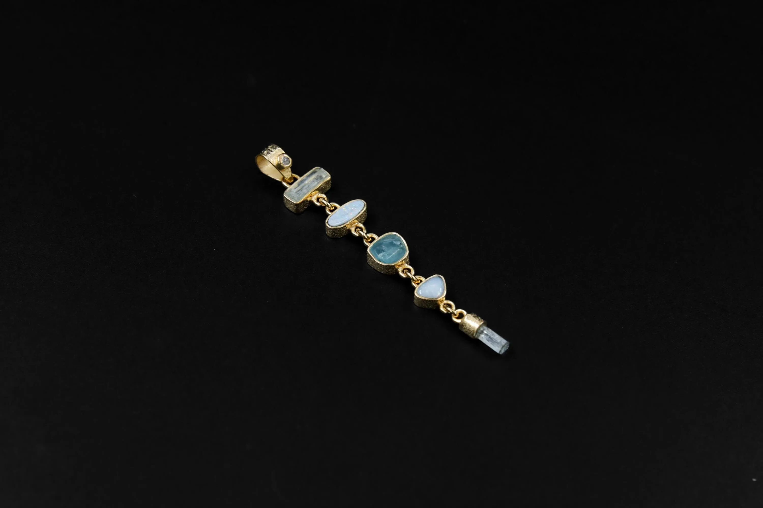 Small Round Zircon, Aquamarine and Australian Opal Doublet Pendant, 18k Gold-Plated Sterling Silver, Crown & Throat Chakra, Unique Gift