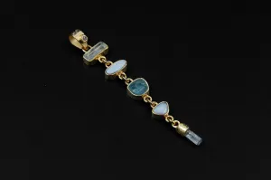 Small Round Zircon, Aquamarine and Australian Opal Doublet Pendant, 18k Gold-Plated Sterling Silver, Crown & Throat Chakra, Unique Gift