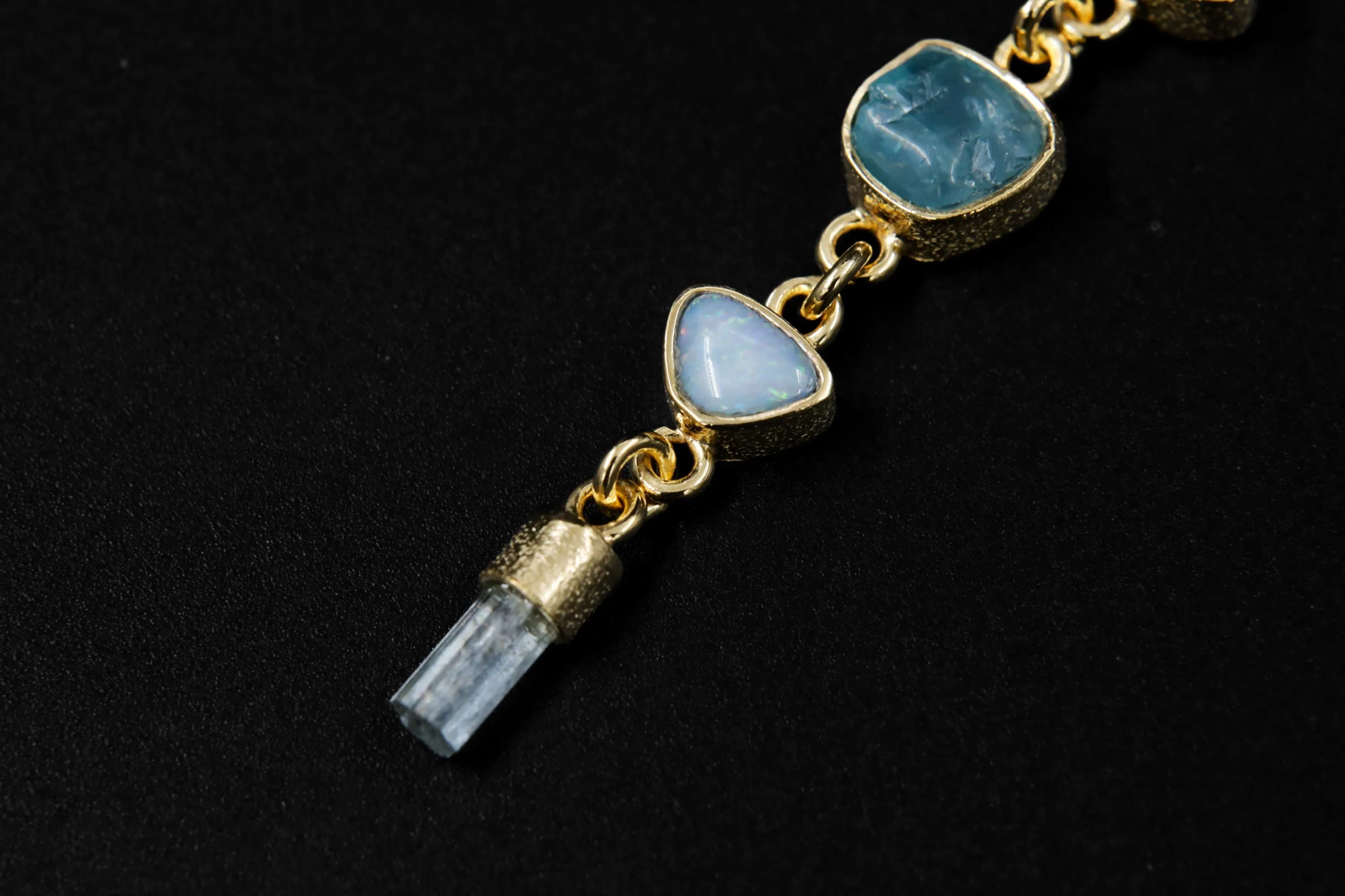 Small Round Zircon, Aquamarine and Australian Opal Doublet Pendant, 18k Gold-Plated Sterling Silver, Crown & Throat Chakra, Unique Gift