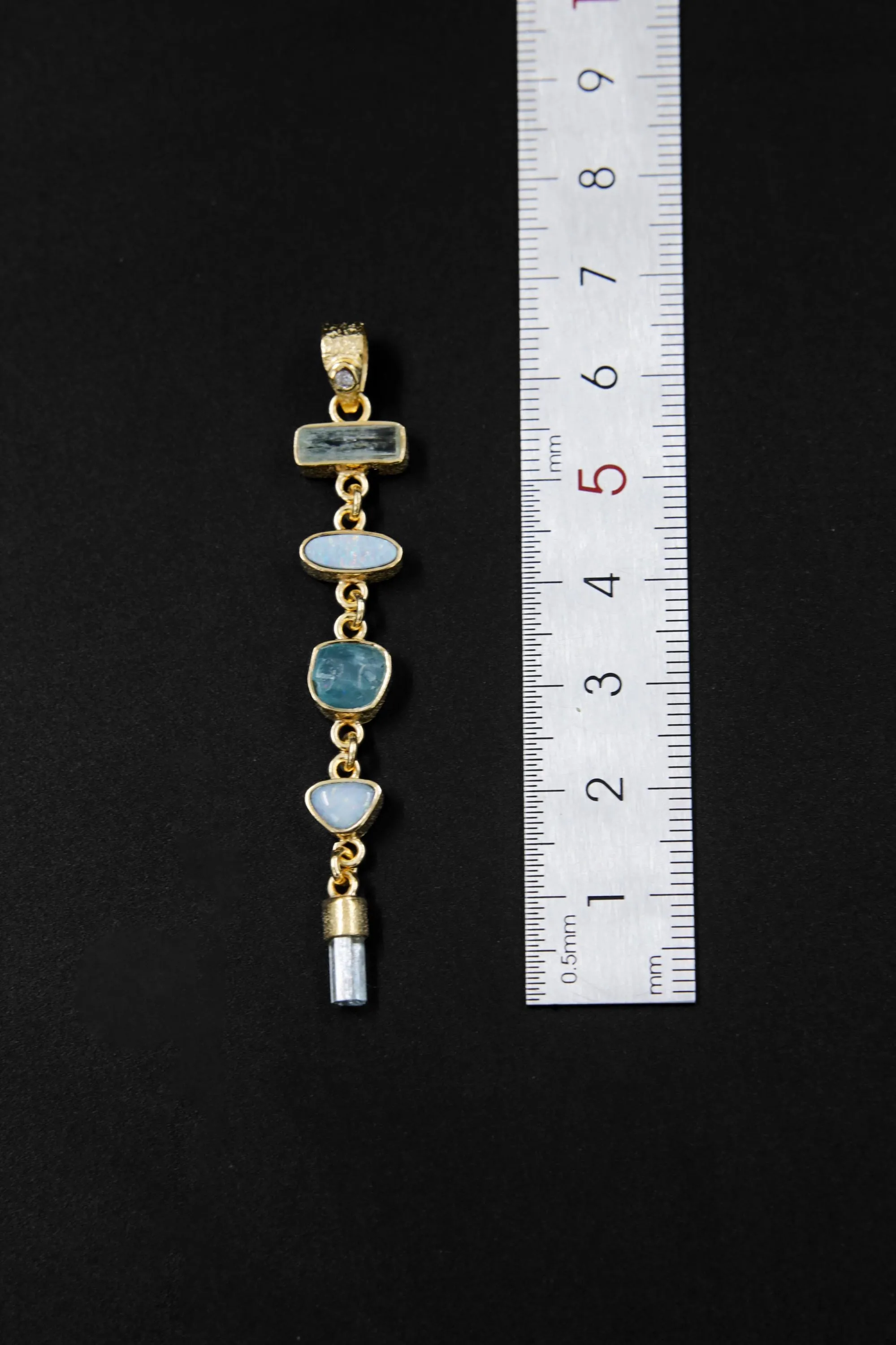 Small Round Zircon, Aquamarine and Australian Opal Doublet Pendant, 18k Gold-Plated Sterling Silver, Crown & Throat Chakra, Unique Gift