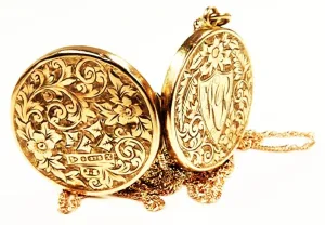 Solid Gold Antique Edwardian Locket 1908 Initials K R / H R With Elegant Necklace