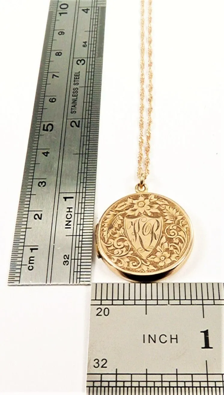 Solid Gold Antique Edwardian Locket 1908 Initials K R / H R With Elegant Necklace