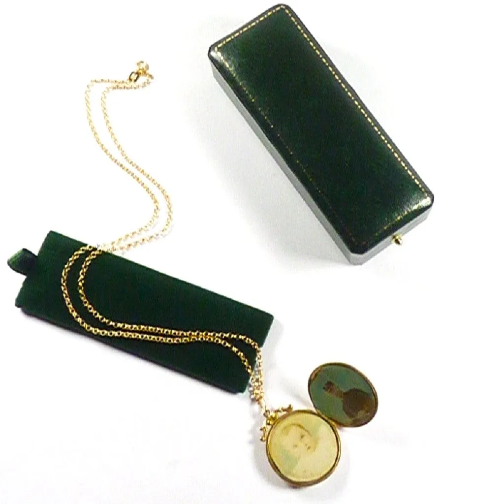 Solid Gold Art Nouveau Locket 1912 On 18 Inch 9ct Gold Necklace