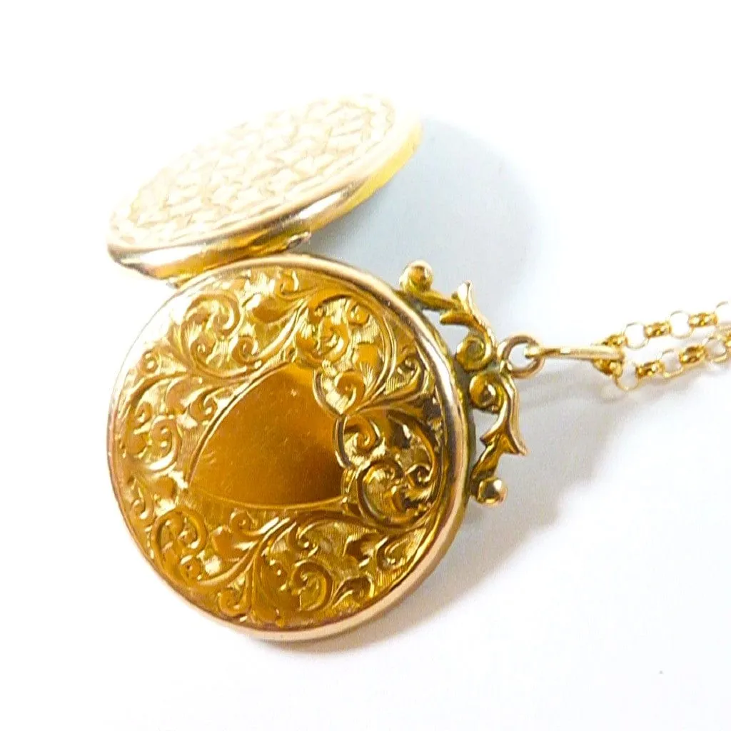 Solid Gold Art Nouveau Locket 1912 On 18 Inch 9ct Gold Necklace