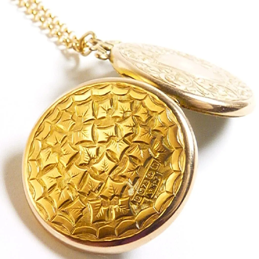 Solid Gold Art Nouveau Locket 1912 On 18 Inch 9ct Gold Necklace