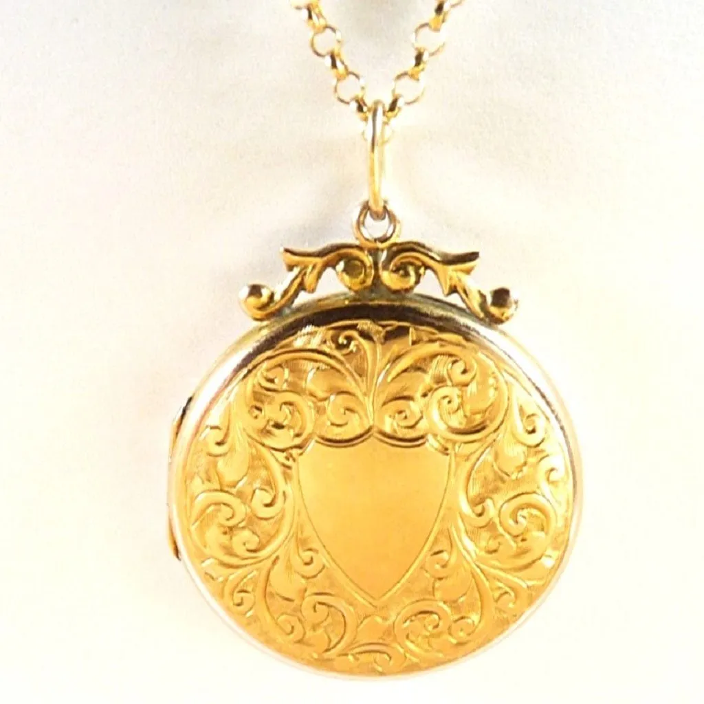 Solid Gold Art Nouveau Locket 1912 On 18 Inch 9ct Gold Necklace