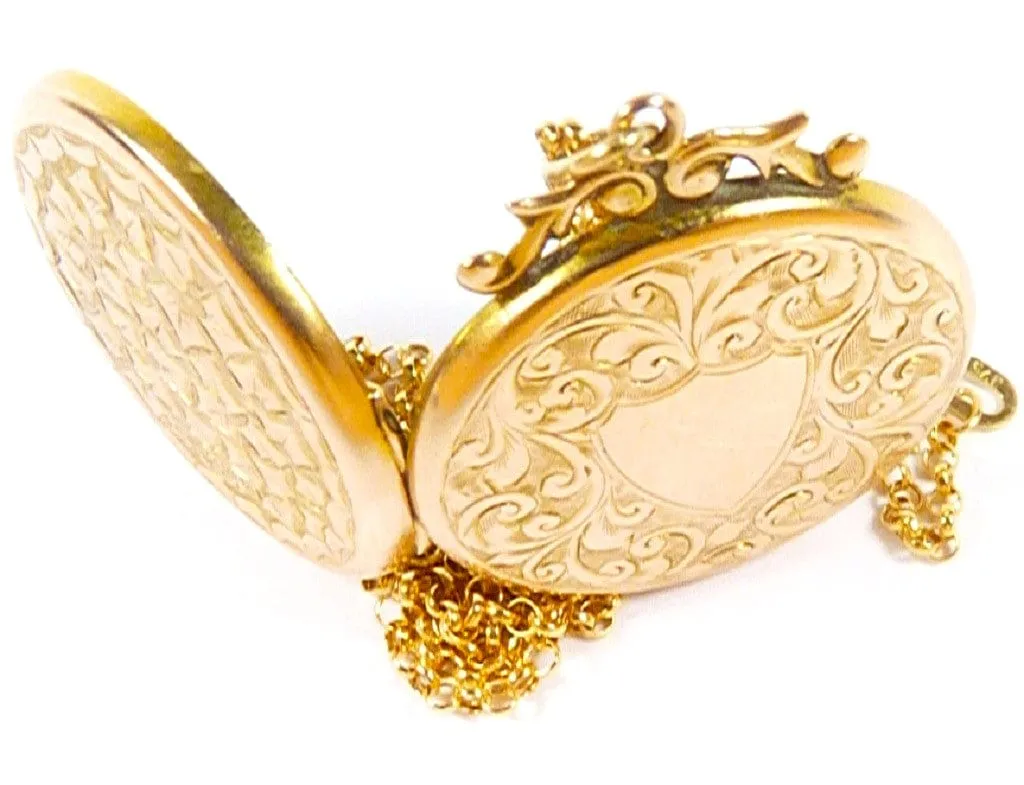 Solid Gold Art Nouveau Locket 1912 On 18 Inch 9ct Gold Necklace