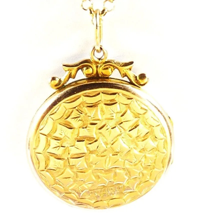 Solid Gold Art Nouveau Locket 1912 On 18 Inch 9ct Gold Necklace
