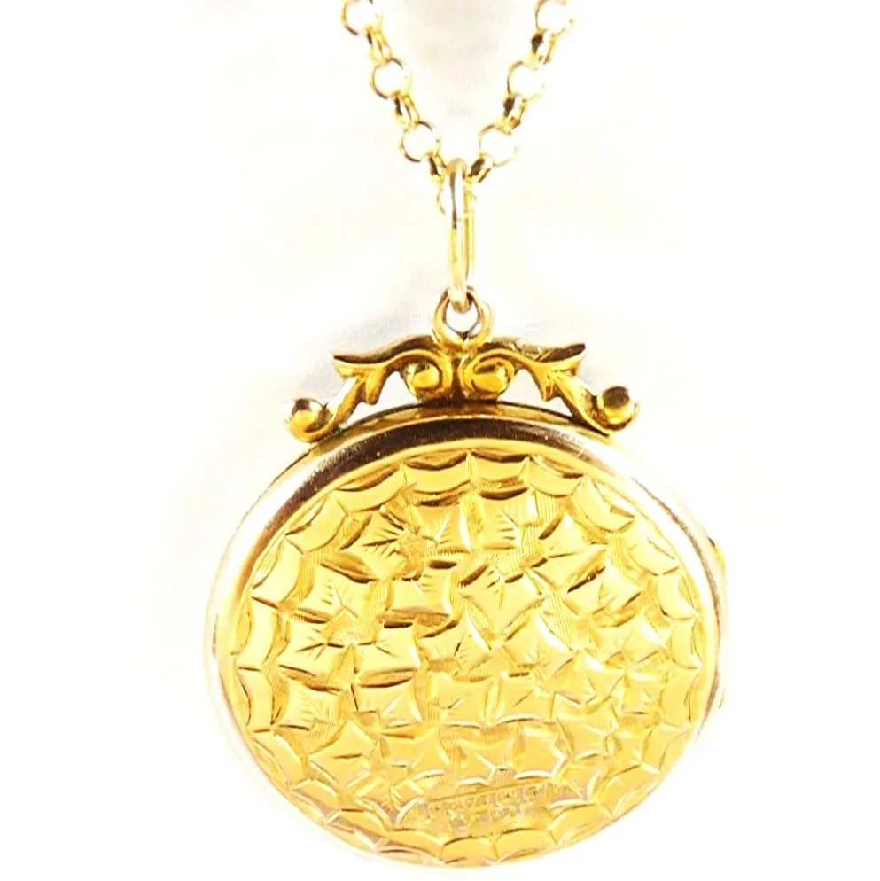 Solid Gold Art Nouveau Locket 1912 On 18 Inch 9ct Gold Necklace