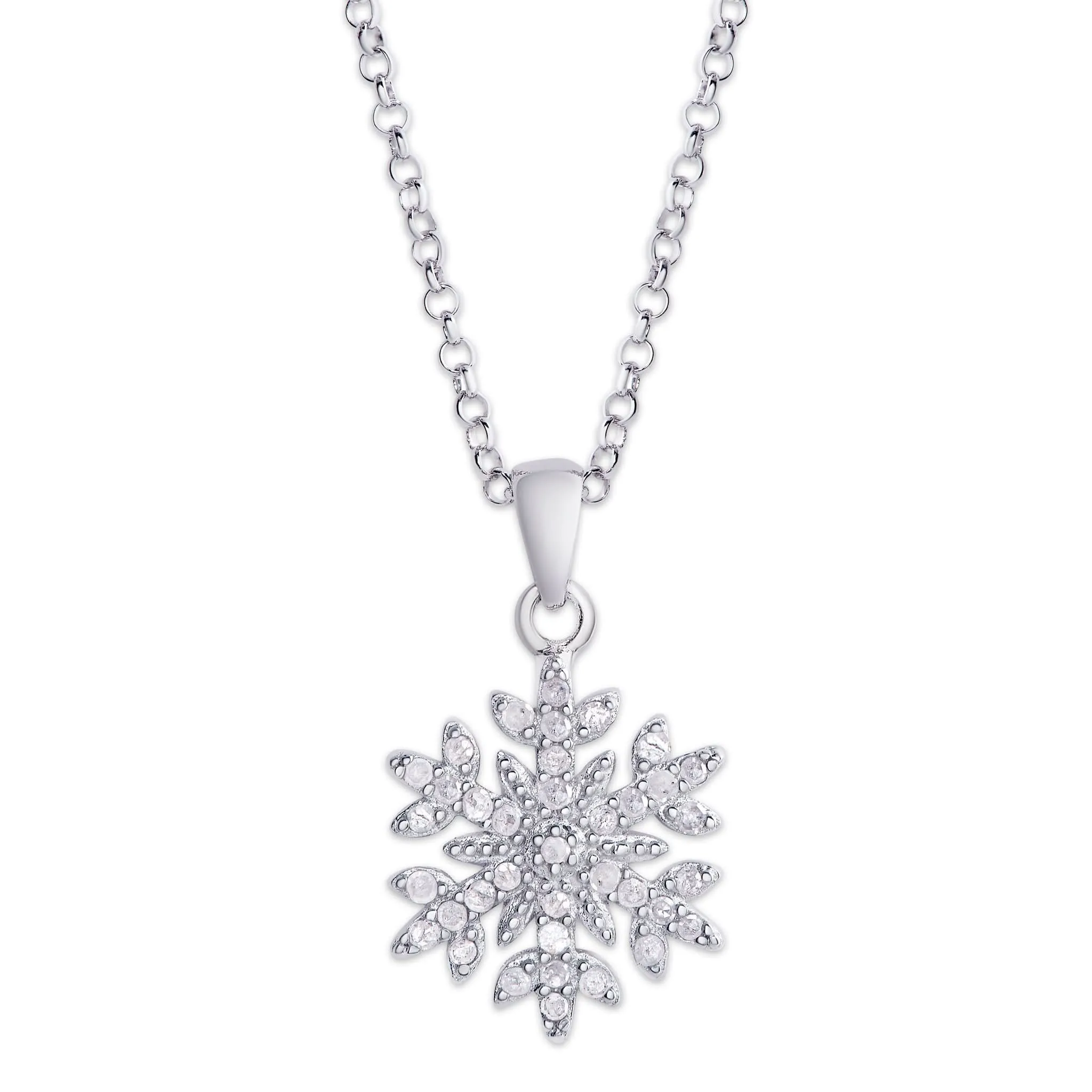 Sterling Silver 1/4 Ct Diamond Snowflake Pendant