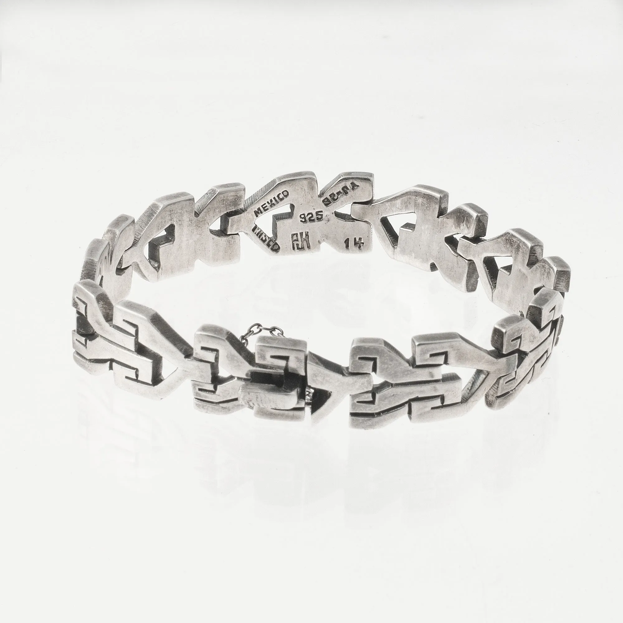 Sterling Silver Geometric Link Bracelet. 1950s Taxco, Mexico. Signed. brvs991js