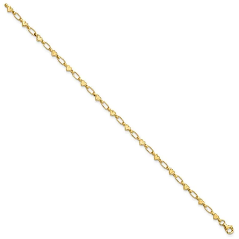 Sterling Silver Gold-tone Heart 7.5in Bracelet
