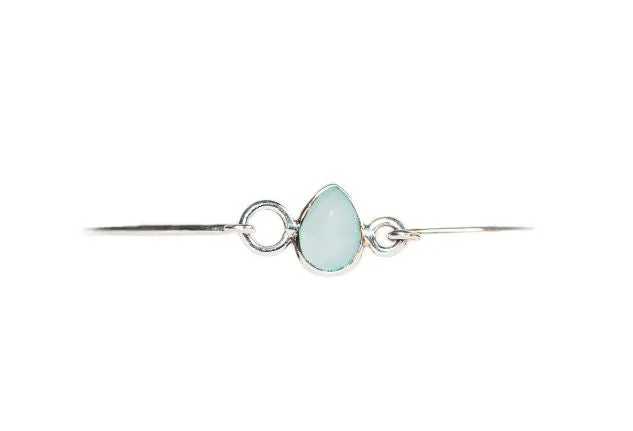 Sterling Silver Single Stone Bracelet in Aqua Chalcedony