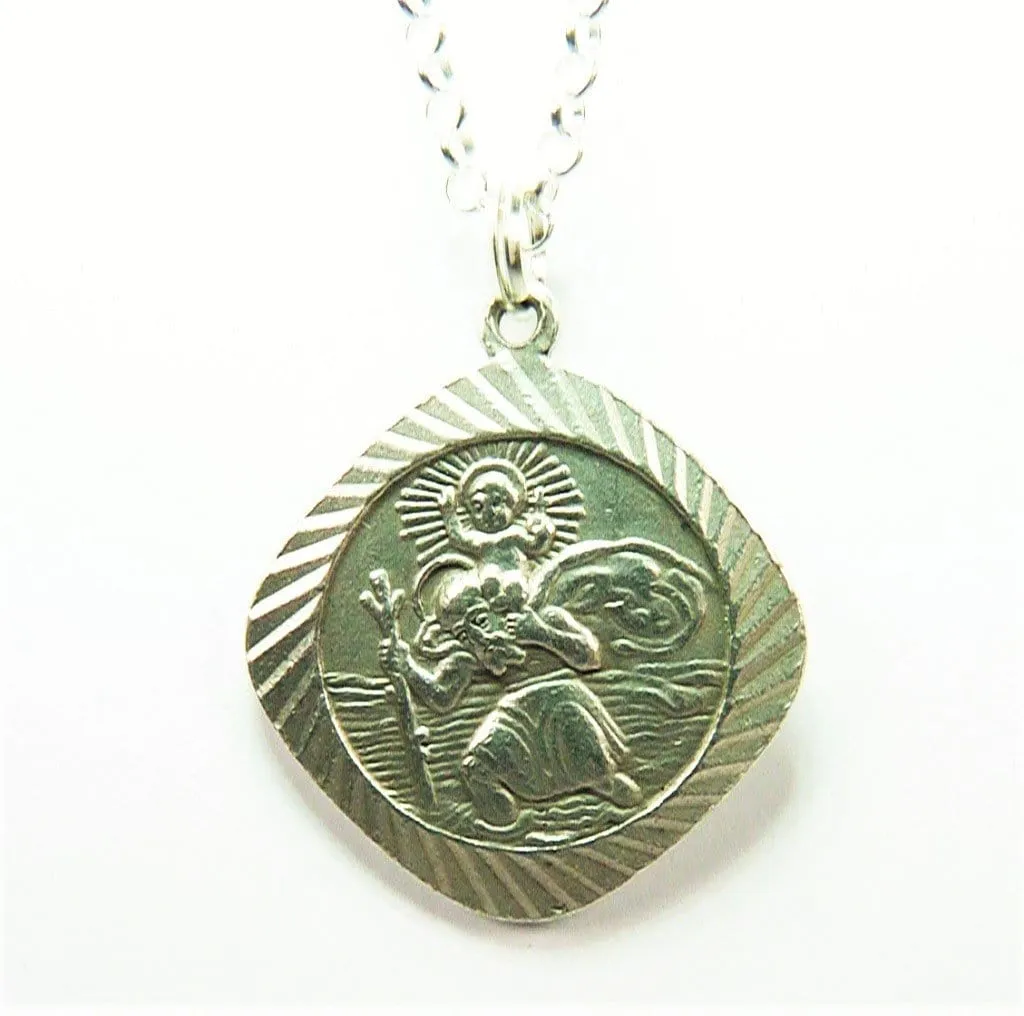 Sterling Silver St Christopher Necklace Double Sided Handmade 1970s Pendant