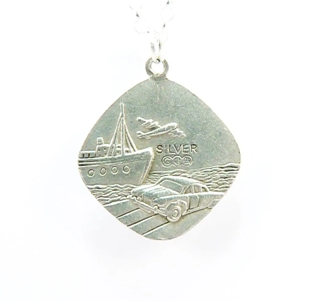 Sterling Silver St Christopher Necklace Double Sided Handmade 1970s Pendant