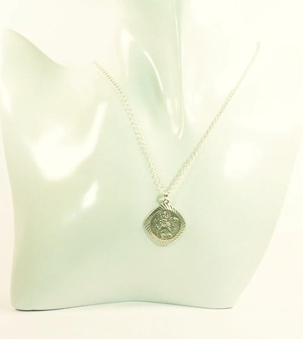 Sterling Silver St Christopher Necklace Double Sided Handmade 1970s Pendant