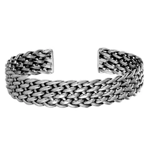 Sterling Silver Woven Braided Chunky Wide Cuff Bangle - Chainmail Style