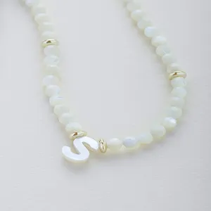 Stone Initial Necklace in Ivory Pearl