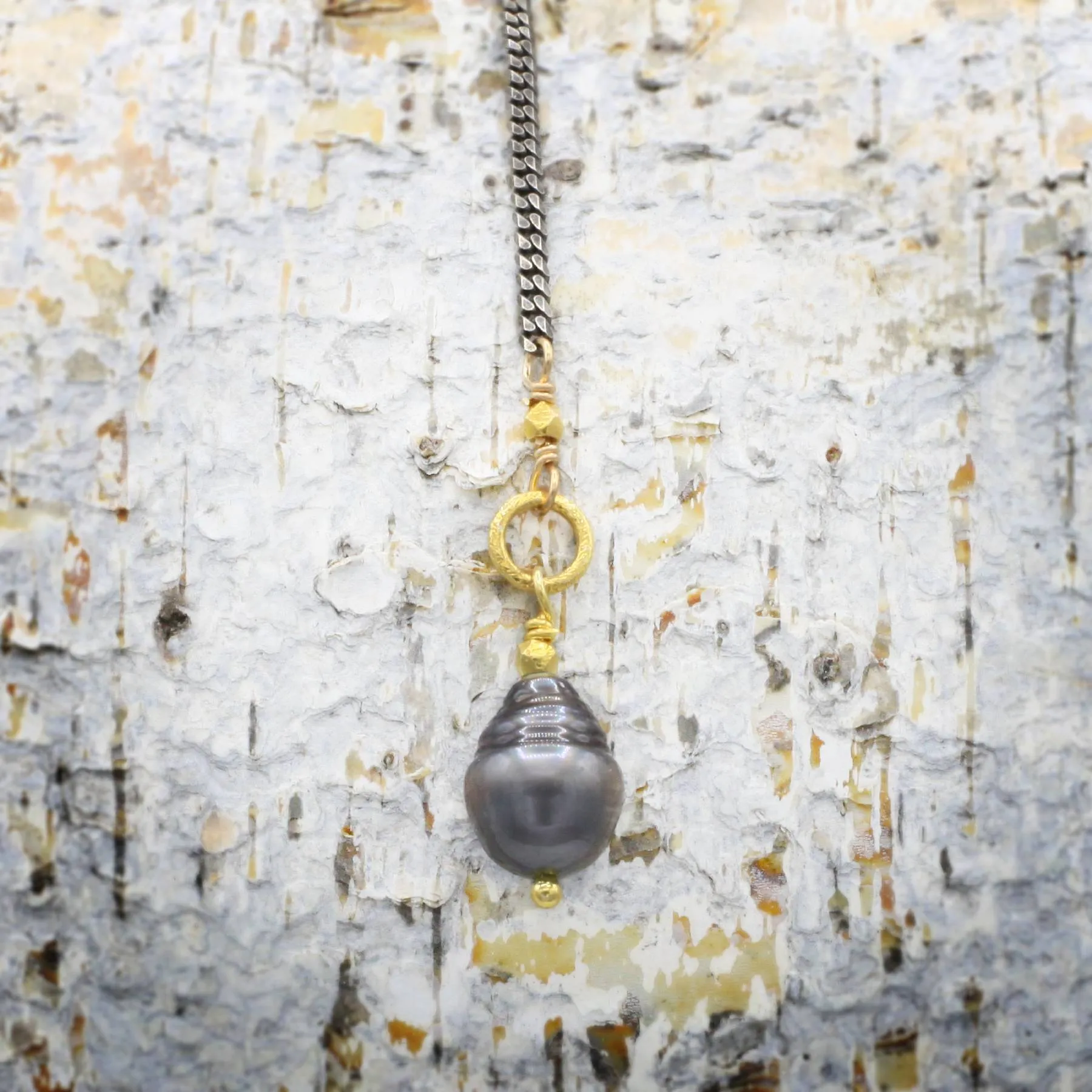 Tahitian Pearl Duo   Oxidized Sterling Silver Necklace