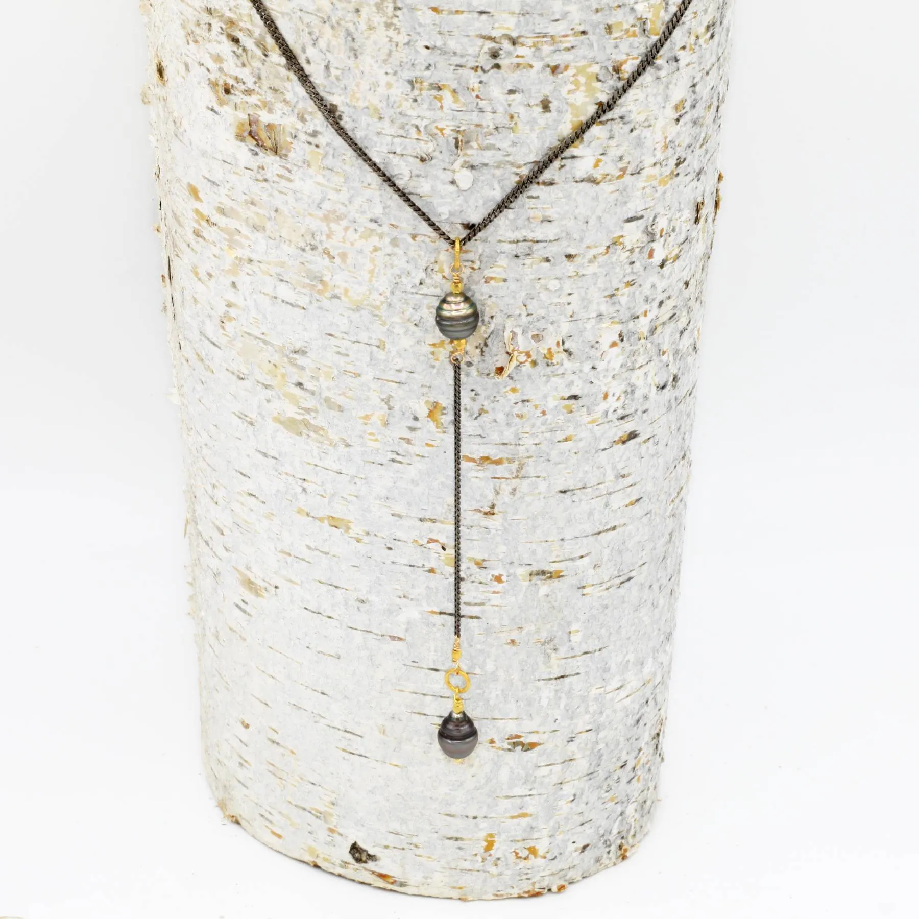 Tahitian Pearl Duo   Oxidized Sterling Silver Necklace