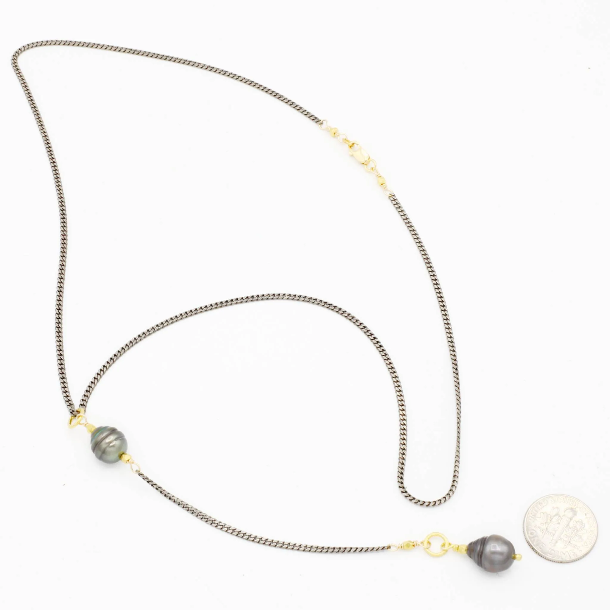 Tahitian Pearl Duo   Oxidized Sterling Silver Necklace