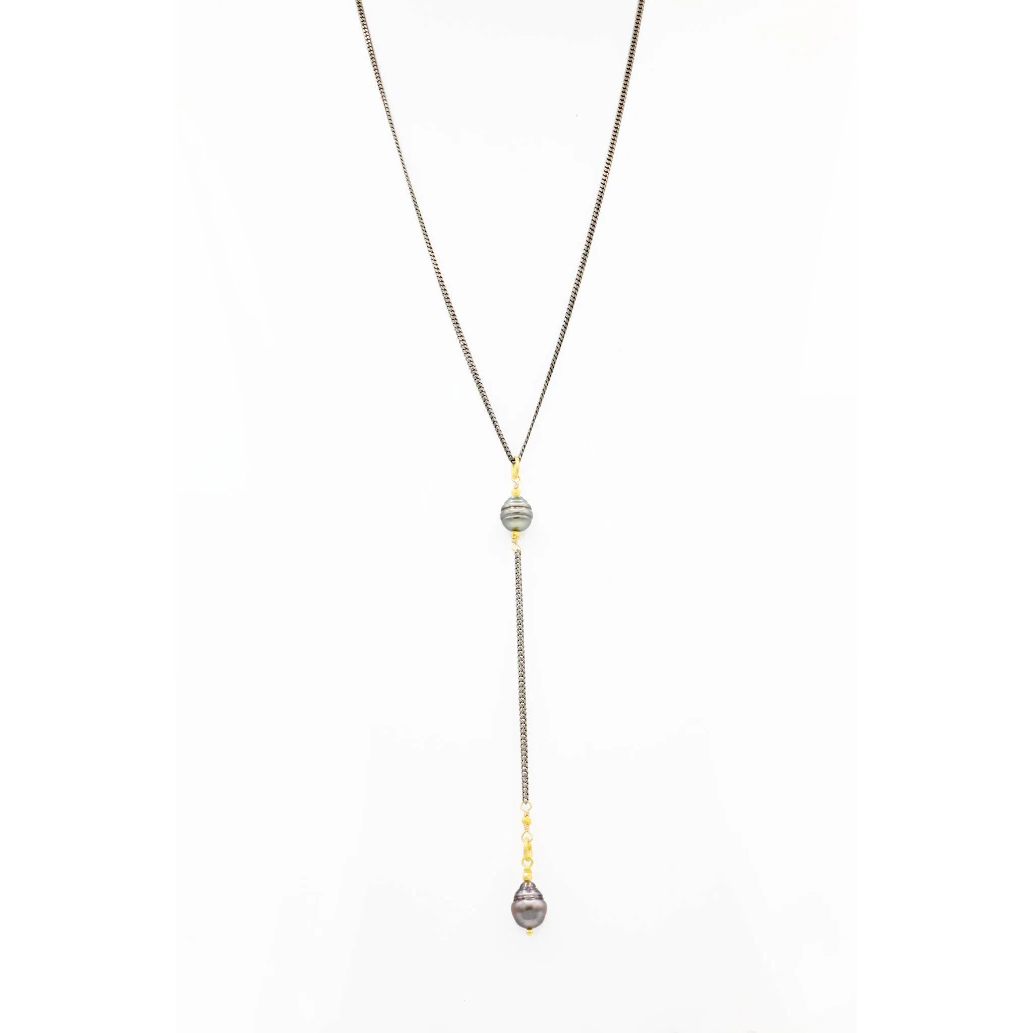 Tahitian Pearl Duo   Oxidized Sterling Silver Necklace