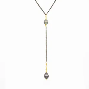 Tahitian Pearl Duo   Oxidized Sterling Silver Necklace