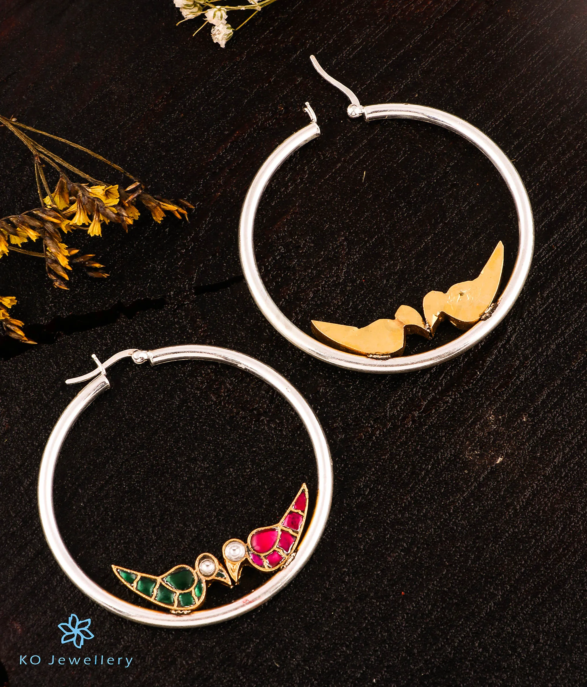 The Trishala Silver Parrot Hoop Earrings