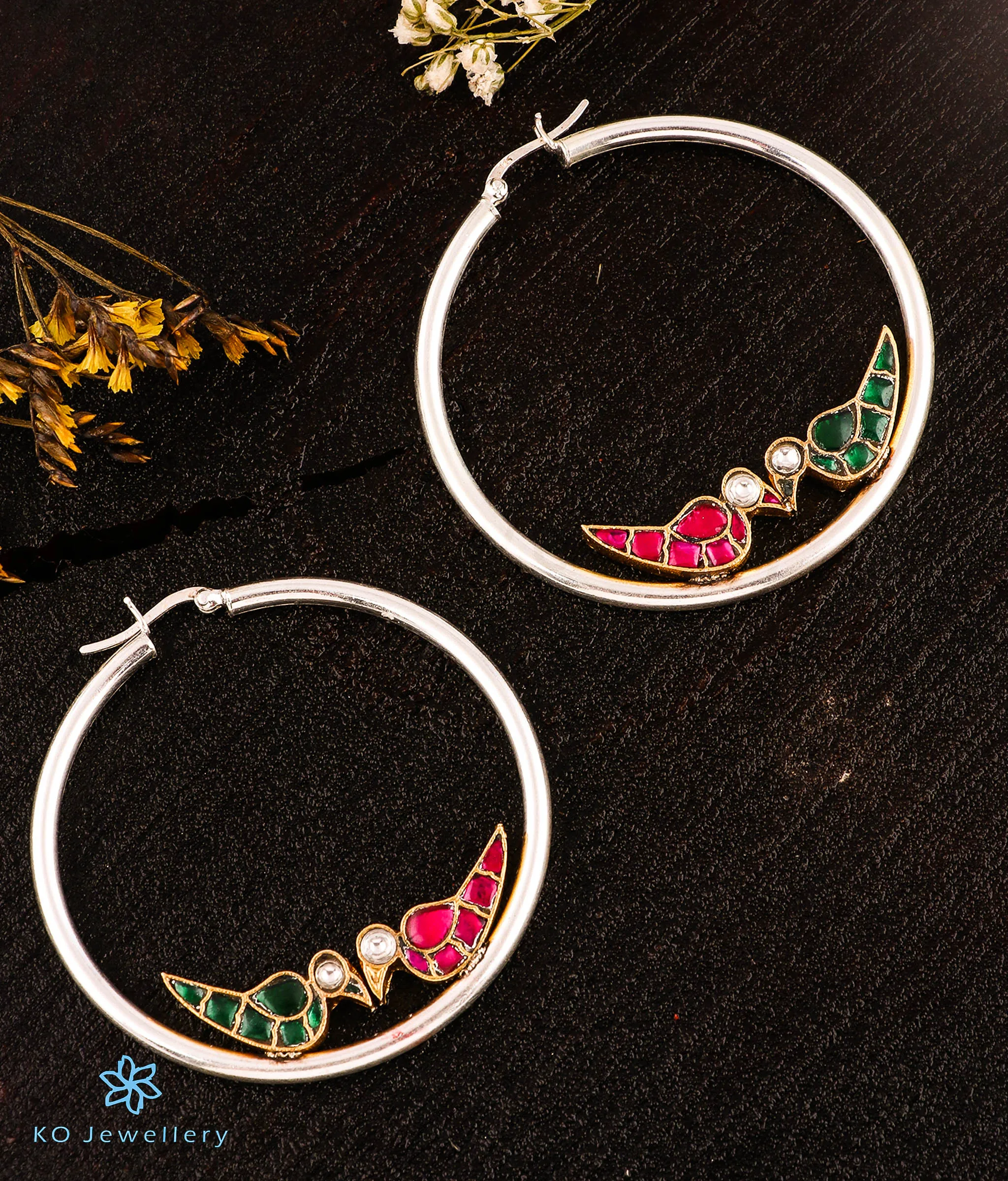 The Trishala Silver Parrot Hoop Earrings