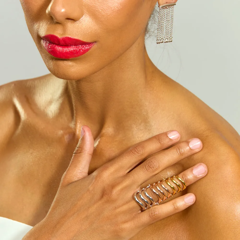 Tri Tone Waterfall Armour Ring