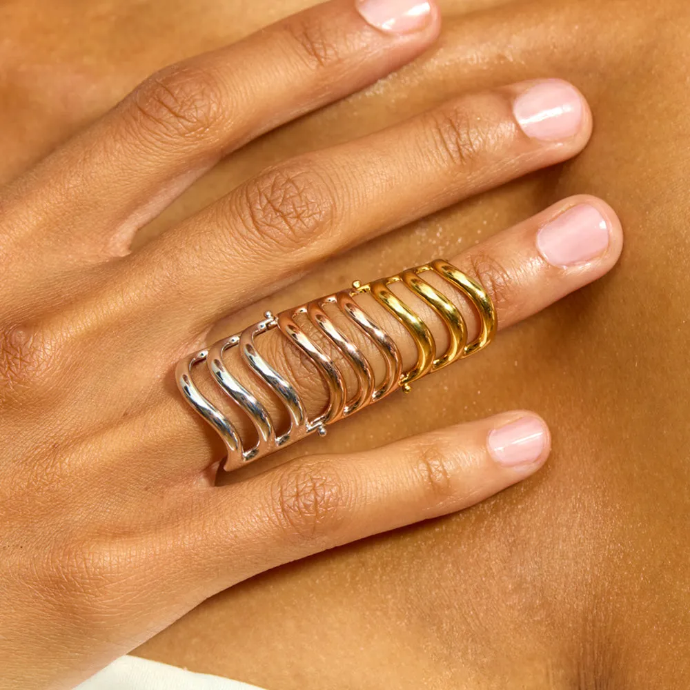 Tri Tone Waterfall Armour Ring