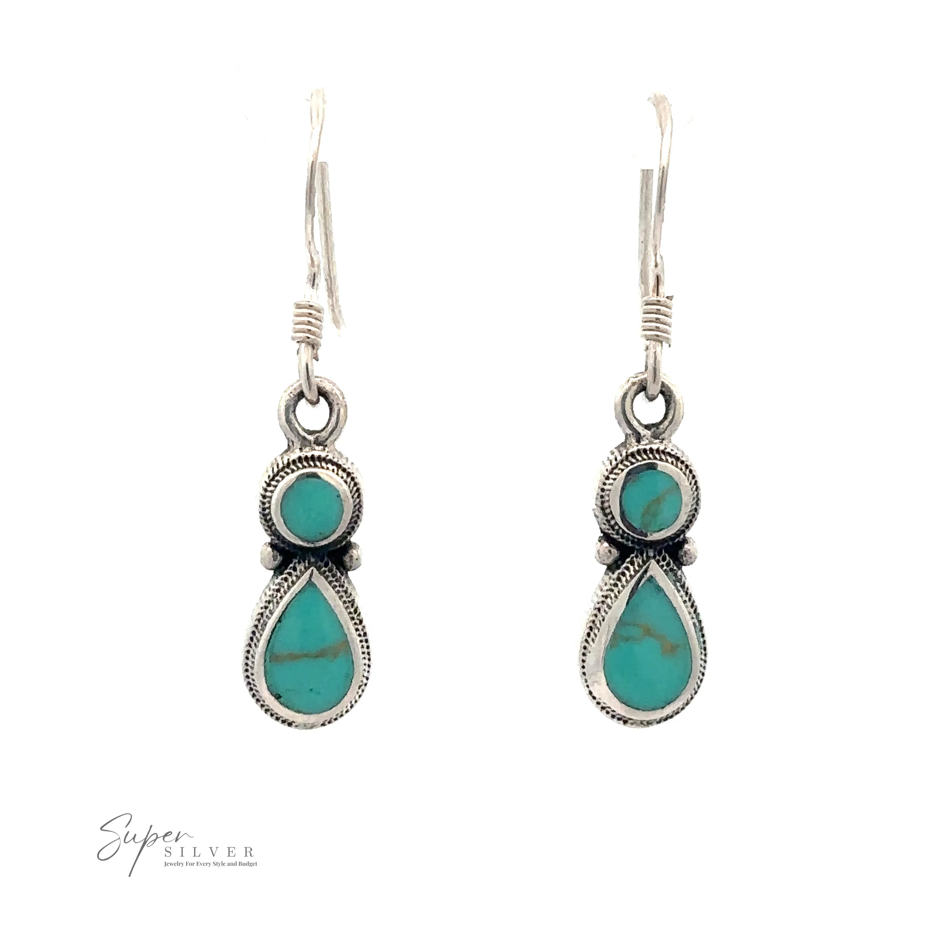 Turquoise Earrings With Circle and Teardrop Design