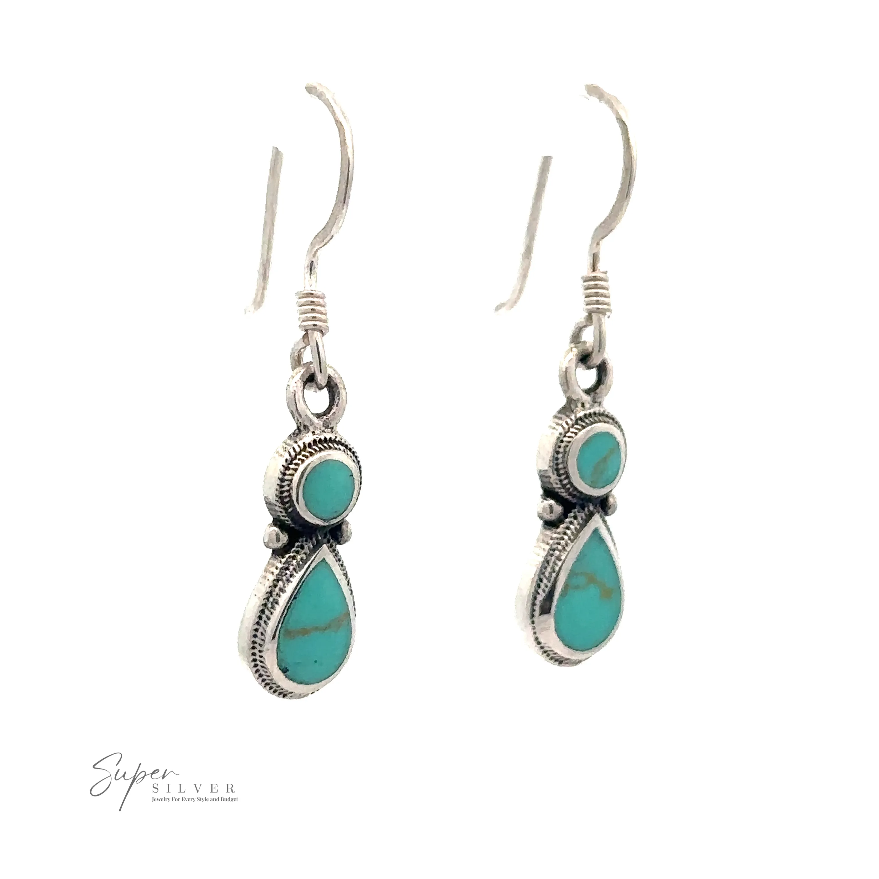 Turquoise Earrings With Circle and Teardrop Design